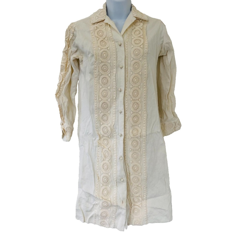 VTG Lisa Cobb Serbin Dress Off White Lace Corduroy Retro Twee Mori Kei Earthy